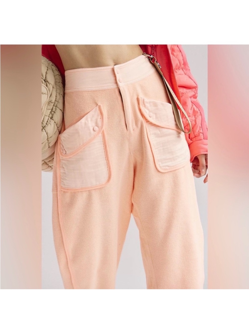 FP Movement Free People Adventure Awaits Fleece Cargo Pants Peach Apricot Small